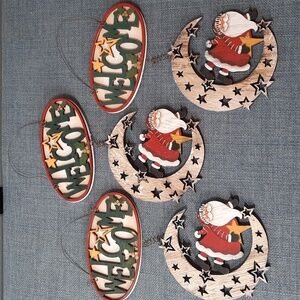Christmas Ornament Santa Laser Cut Wood Hand Painted Wire Hanger Customizable